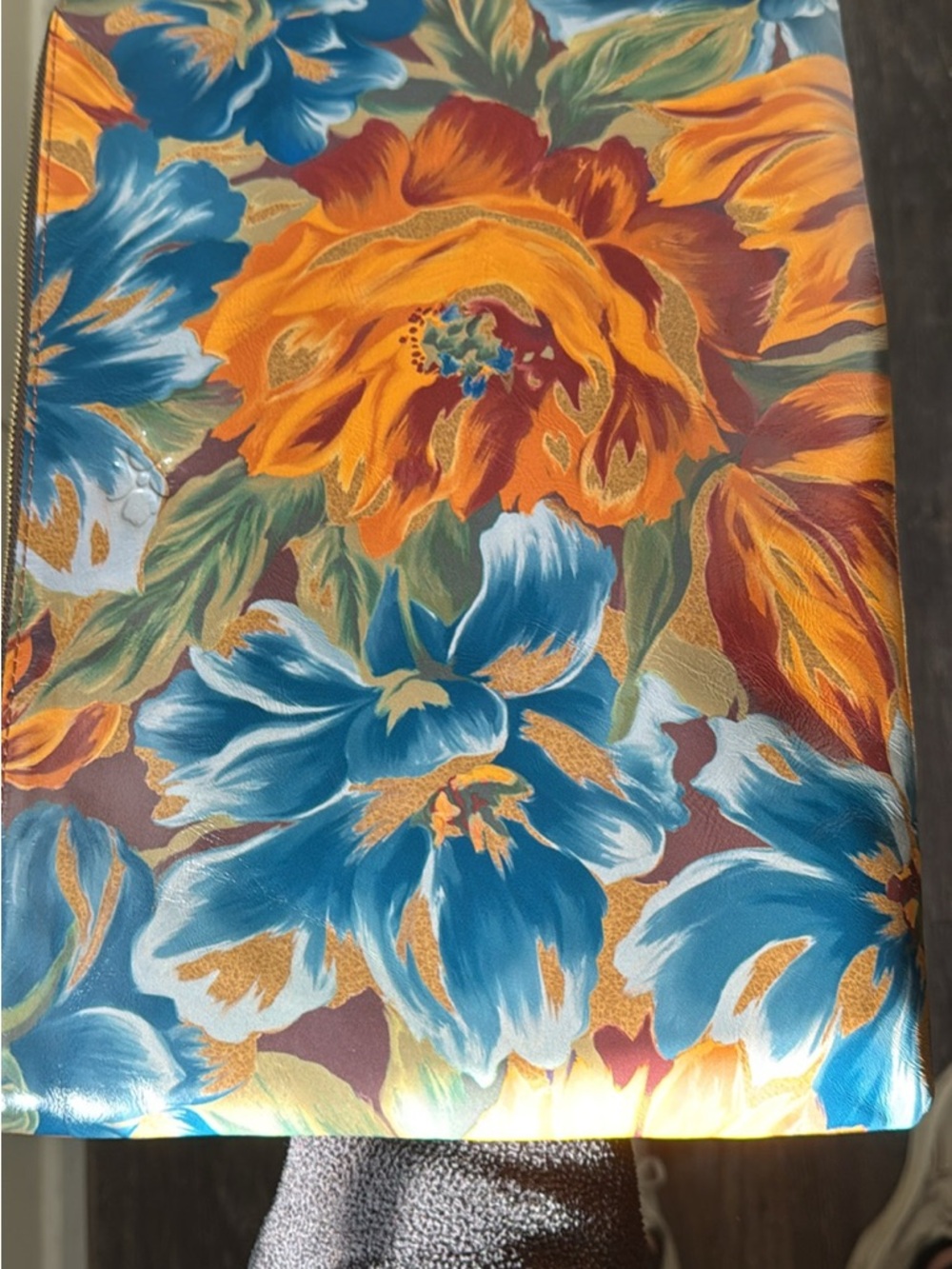 Floral Laptop Sleeve in Blue and Orange - Unbranded
